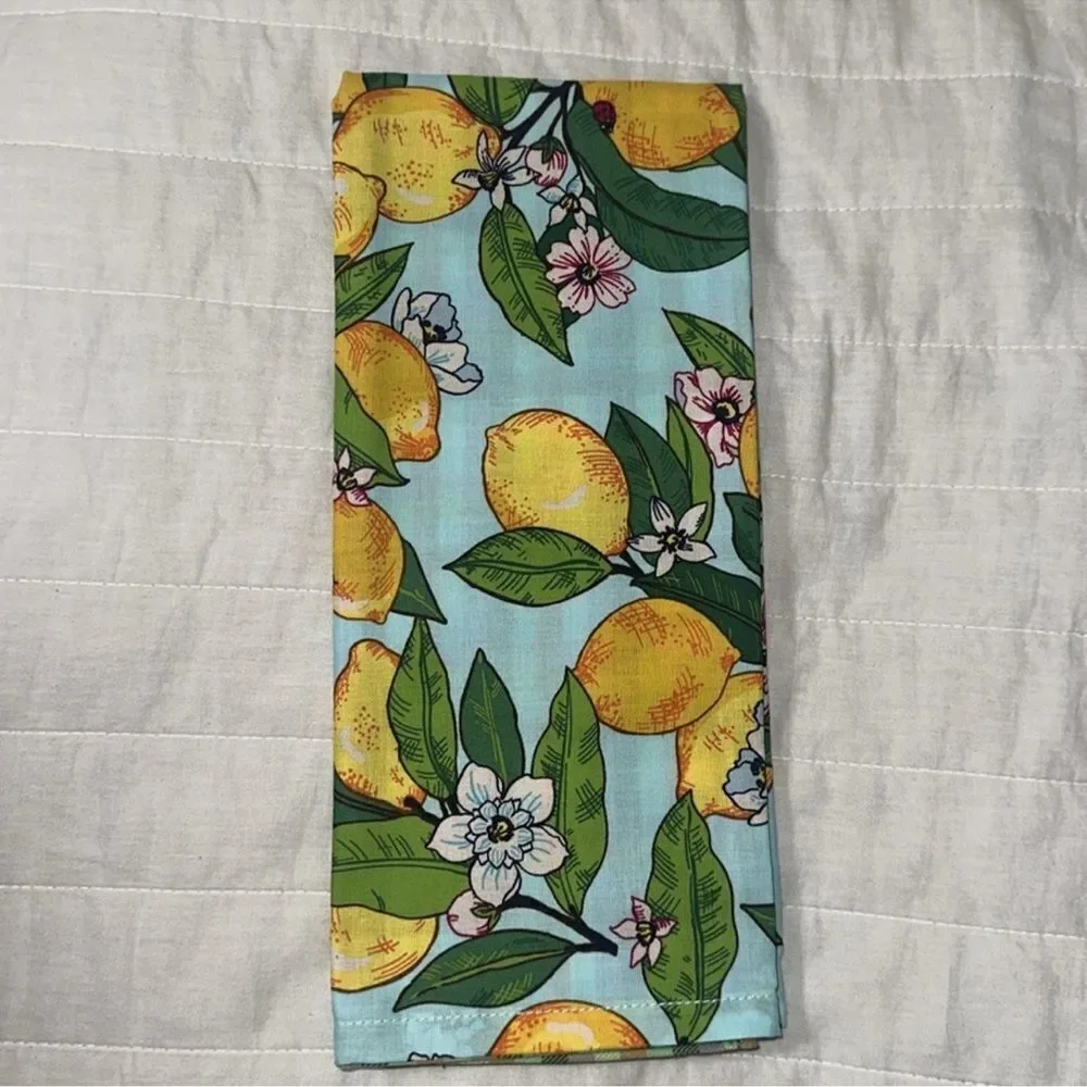 Vera Bradley Lemon Grove Blossoms Blue Yellow Set of 2 Cotton Kitchen Tea Towels
